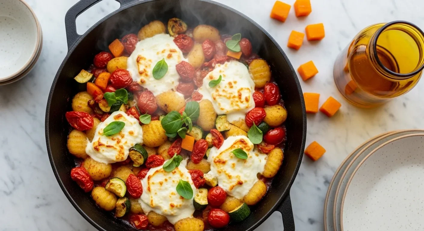 Gnocchi à la feta et tomates avec herbes fraîches
